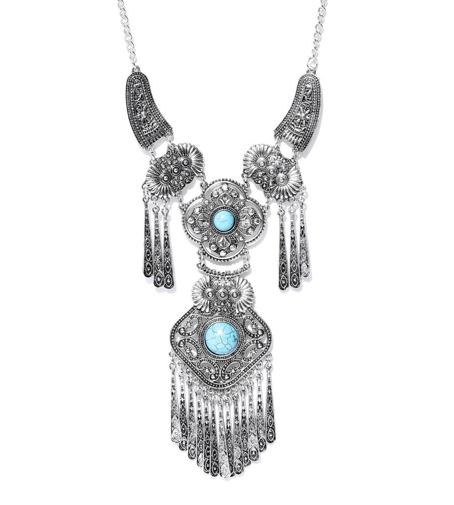 YouBella Turquoise Blue Oxidised Silver-Plated Necklace